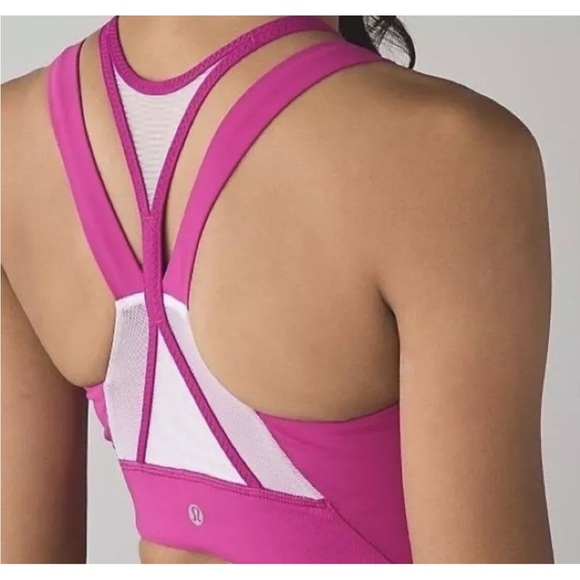 Lululemon raspberry/white high neck zip ready set sweat bra extremely rare 2016 - Picture 5 of 5